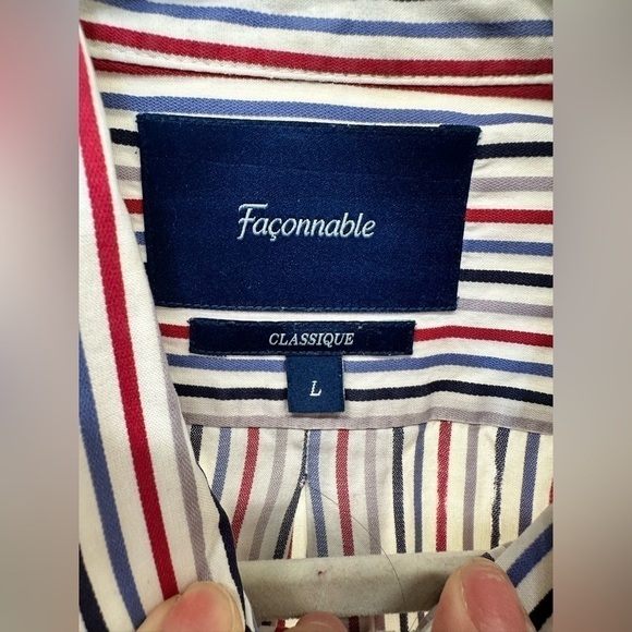 Faconnable Mens Red White Blue Striped Long Sleeve Button Up Shirt - Picture 2 of 5